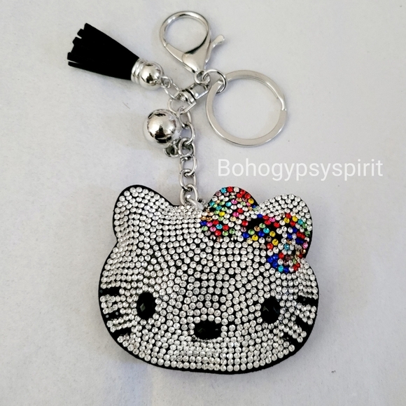 Hello Kitty Crystal Rhinestone Keychain Bag Charm with Tassel - Picture 6 of 9